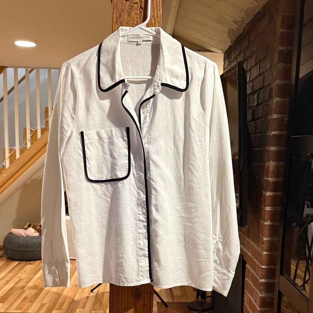 English Factory White Shirt Jacket with Black Trim (100% Linen)